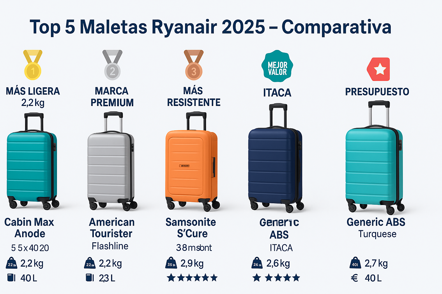 Comparativa mejores maletas Ryanair 2025 - Top 5 modelos certificados
