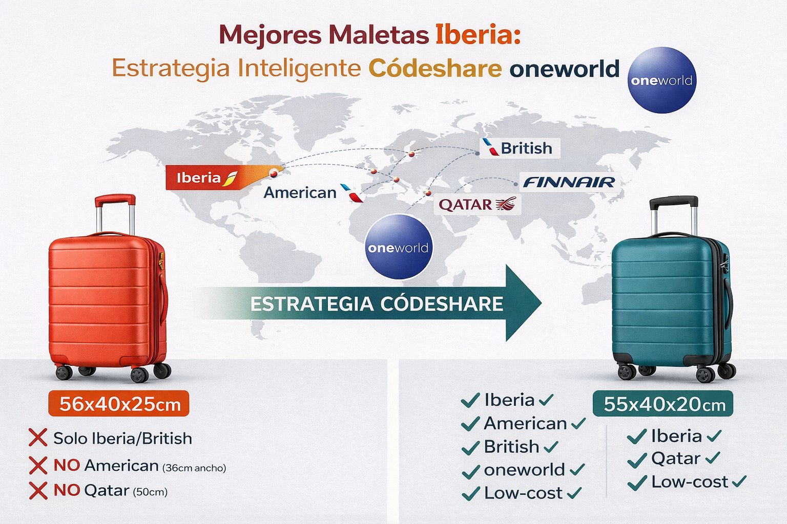 Mejores maletas Iberia 2026 - Estrategia inteligente 55x40x20 para códeshare y versatilidad