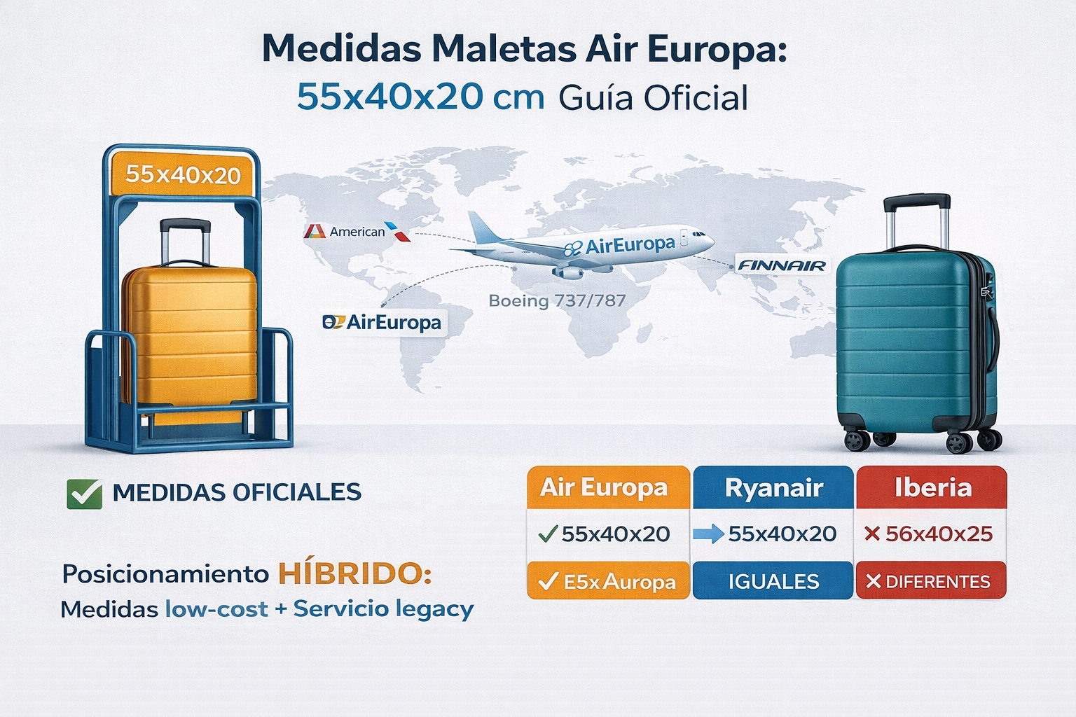 Medidas maletas Air Europa 2025 - 55x40x20 cm guía completa equipaje cabina
