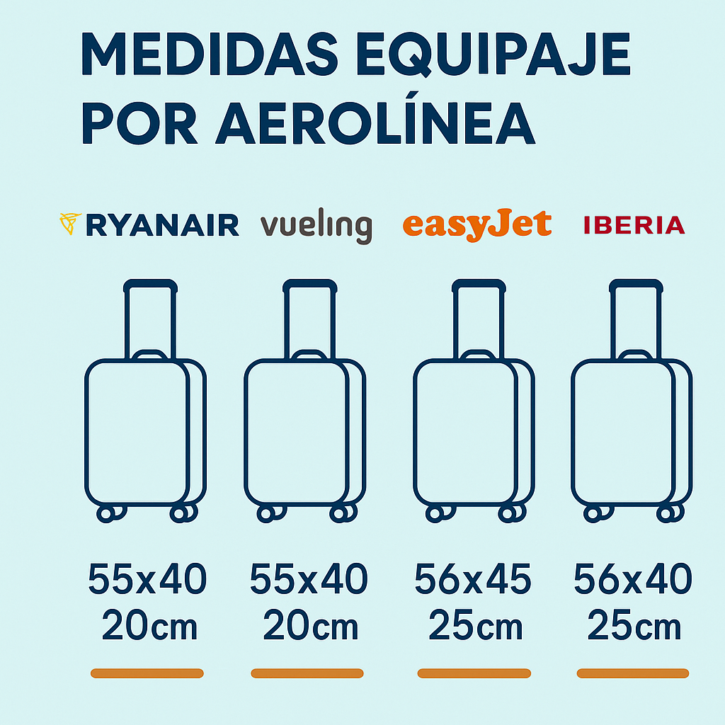 Medidas equipaje por aerolínea 2025 - Tabla comparativa completa actualizada