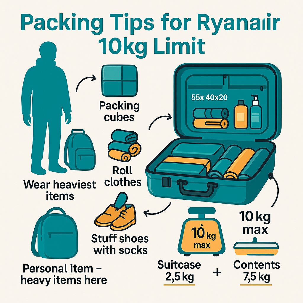 Trucos para maximizar capacidad maletas Ryanair con límite 10 kg
