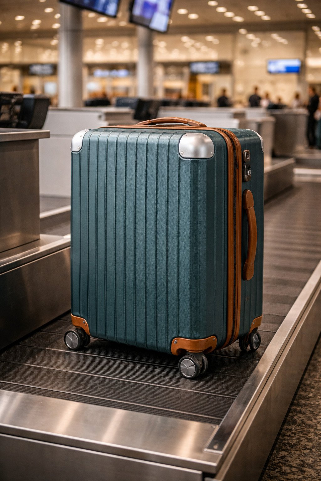 Maleta grande en cinta de facturación de aeropuerto