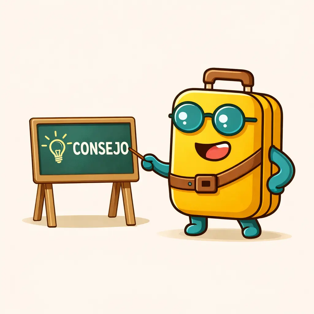 Mascota Equipaje Nómada en pose de experto