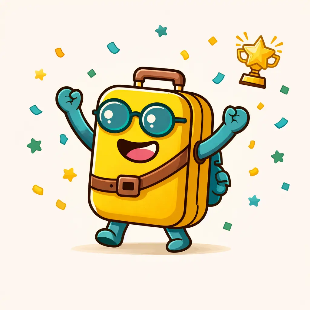 Mascota Equipaje Nómada celebrando